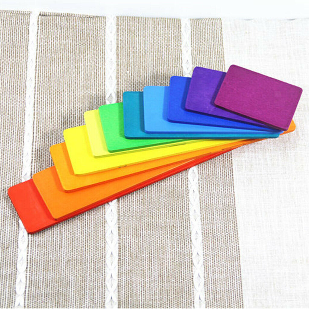 Pack Of 11 Handmade Wooden Rainbow Building Boards Early Learning Toys