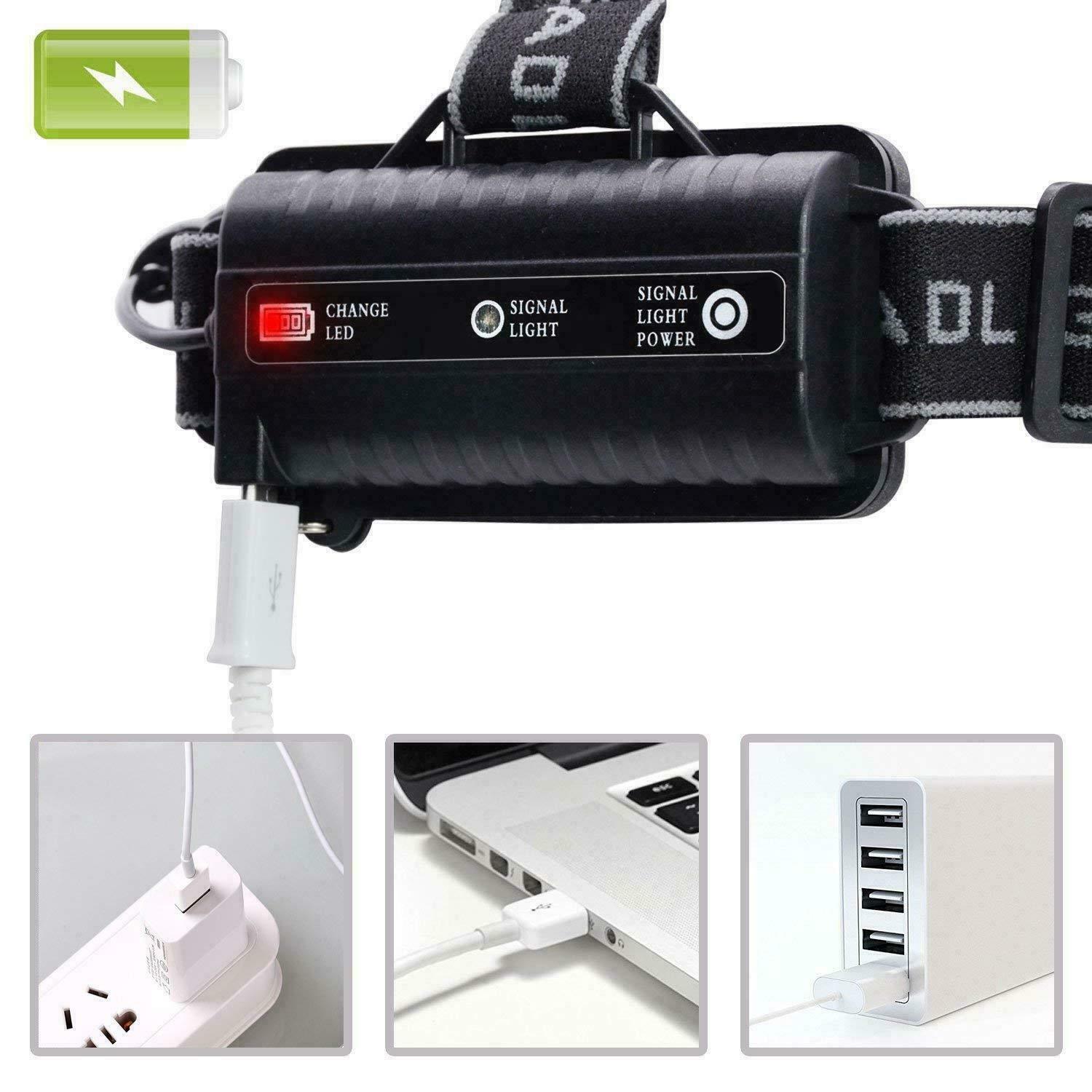 Powerful 350000LM LED Headlamp Rechargeable Headlight Flashlight Head Torch