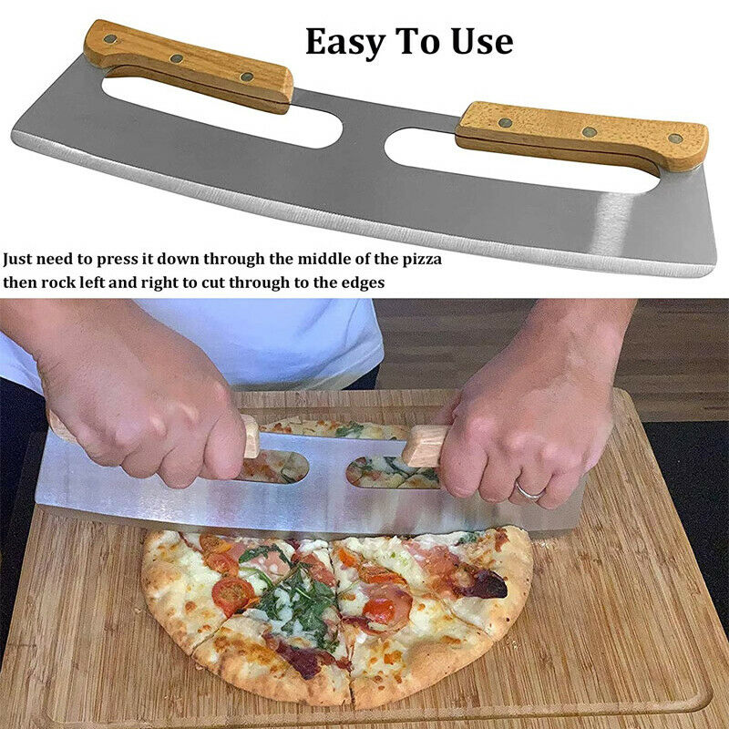Pizza Cutter Rocker Stainless Steel with Wooden Handle 14 Inch Upgraded Sharp