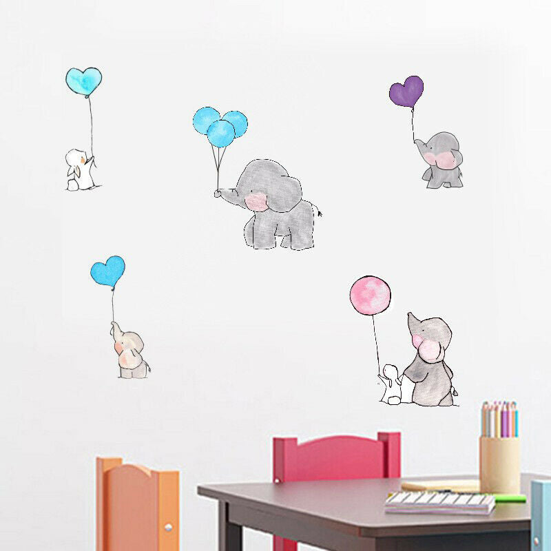 Cartoon Cute Animal Elephant Playing with Balloons Rabbit Wall Stickers D.l8