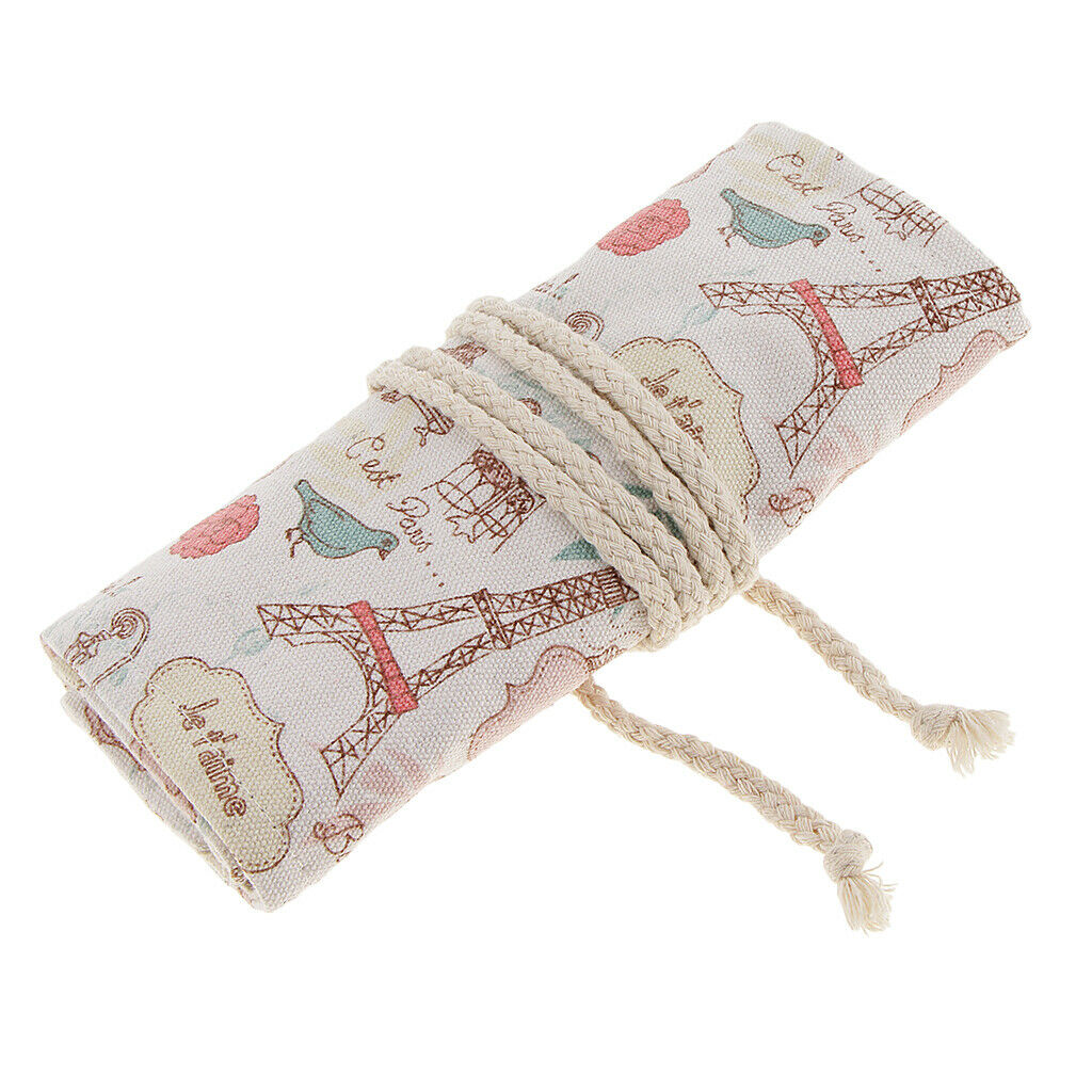36 holes canvas roll up pencil bag pen holder holder brush