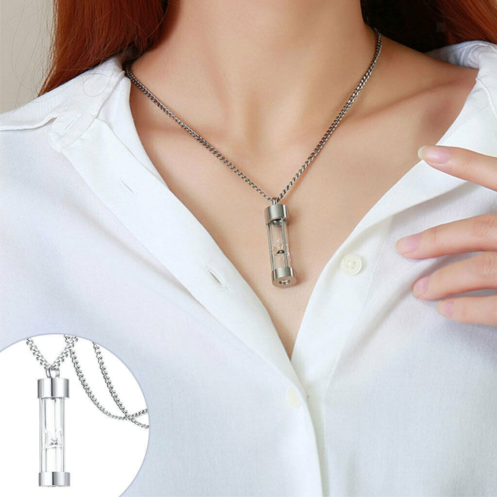 Ashes Pendant Stainless Steel Hourglass Necklace for Memorial Women.