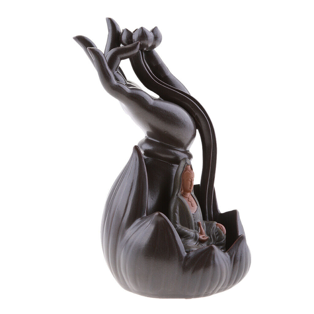 Ceramic Incense Smoke Cone Burner Backflow Censer Holder Decor Gray Guanyin