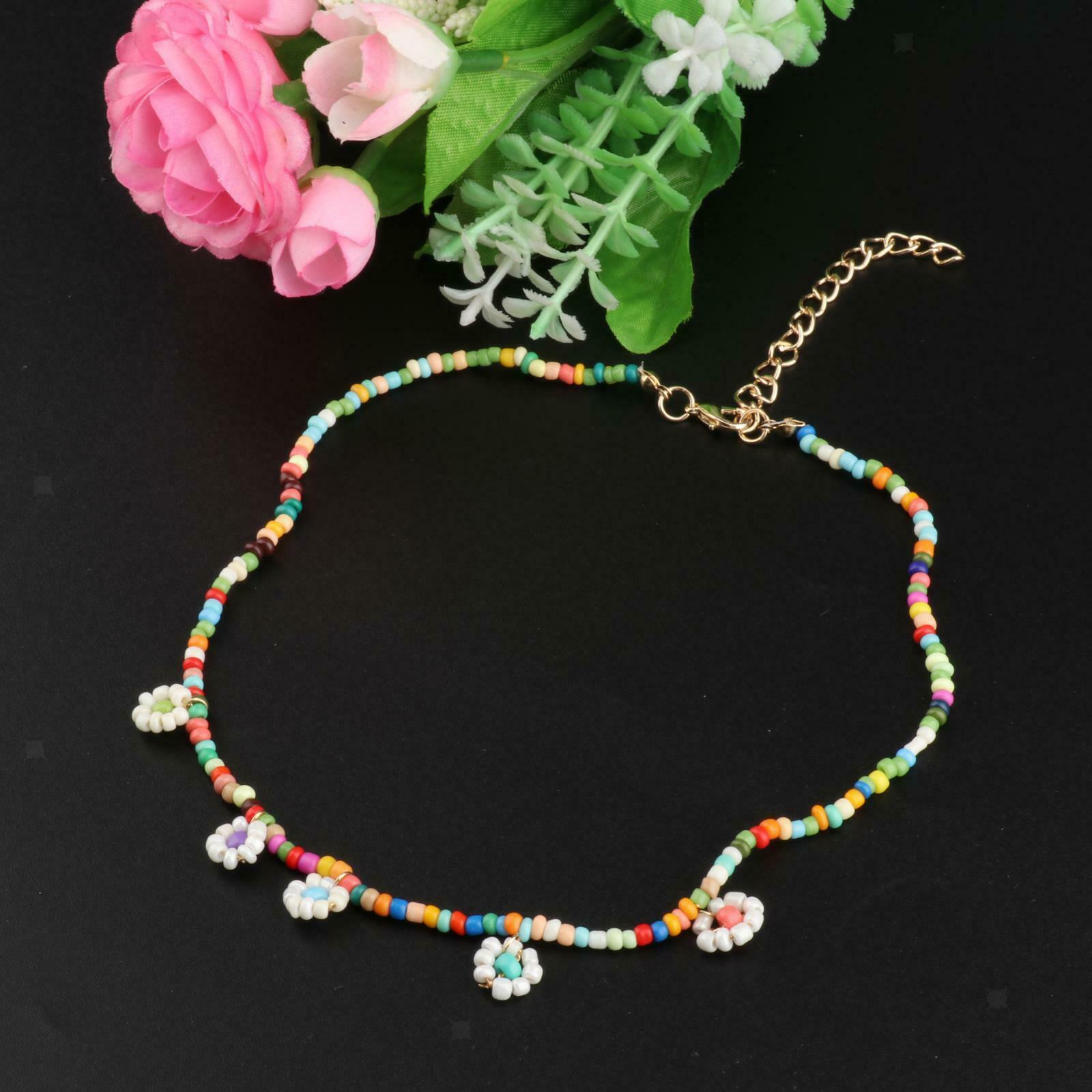 Female Trendy Beads Flower Long Necklace Beach Handmade Choker Accessory