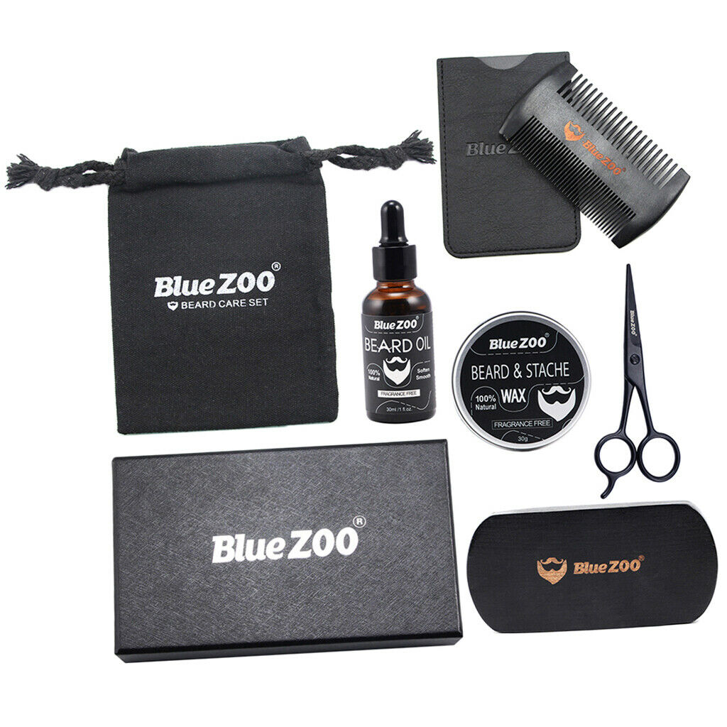 8 Beard Care Travel Kit Trimming Grooming Barber Oil Brush Comb Balm Scissor