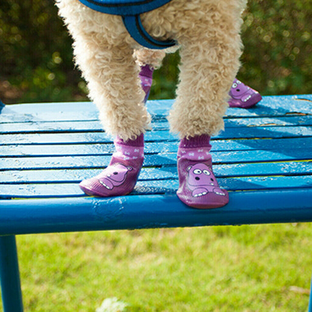 4Pcs Cartoon Hippo Printing Pet Dog Socks Outdoor Waterproof Cotton Sock 2