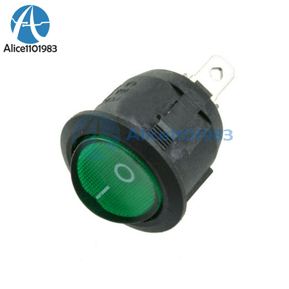 50Pcs Round Green Mini 3 Pin SPDT ON-OFF Rocker Switch Snap-in 10000 Cycles