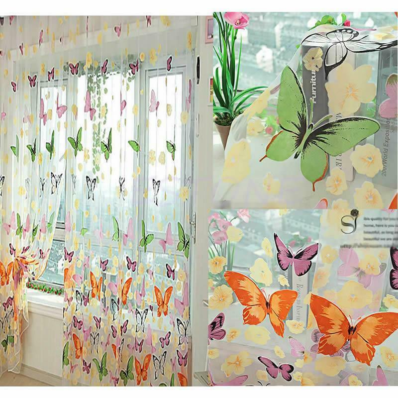 New Butterfly Print Sheer Curtain Panel Window Balcony Tulle Room Divider