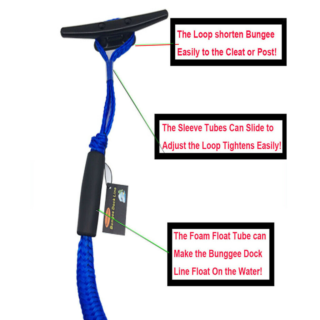 2pcs Bungee Dock Line Marine Rope Stretches to 5.5ft for Boat Kayaks Black 1