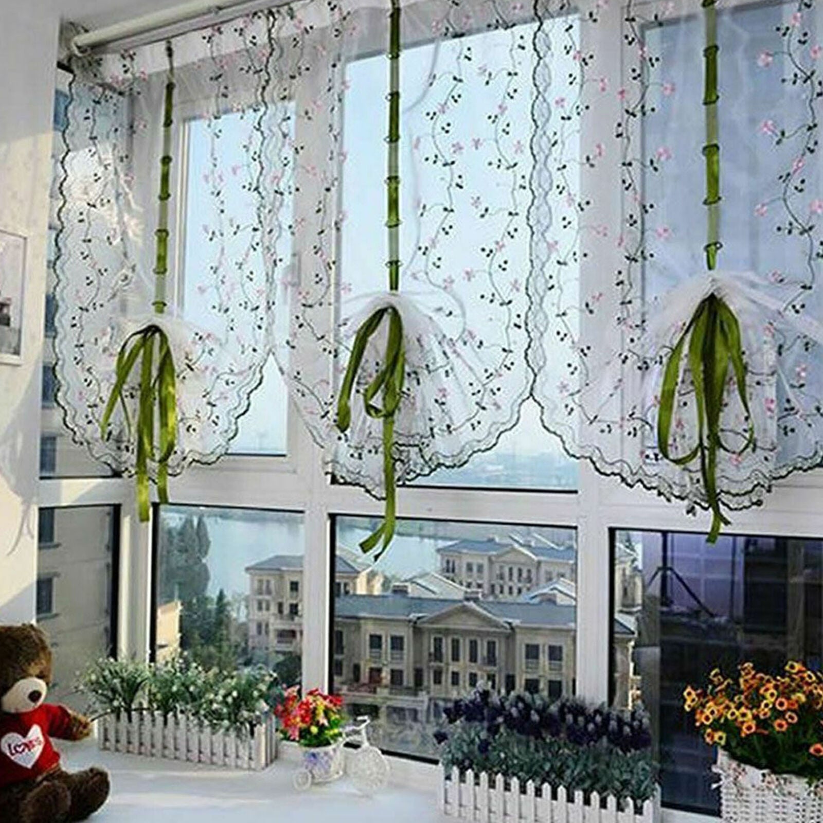 Fresh Hand Embroidered Floral Cafe Kitchen Shade Sheer Voile Door Curtain New