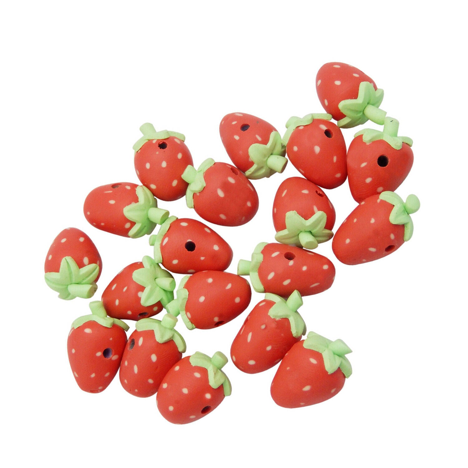 10 Polymer Clay Strawberry Spacer Bead Fruit Bracelet Necklace Jewelry DIY 17mm