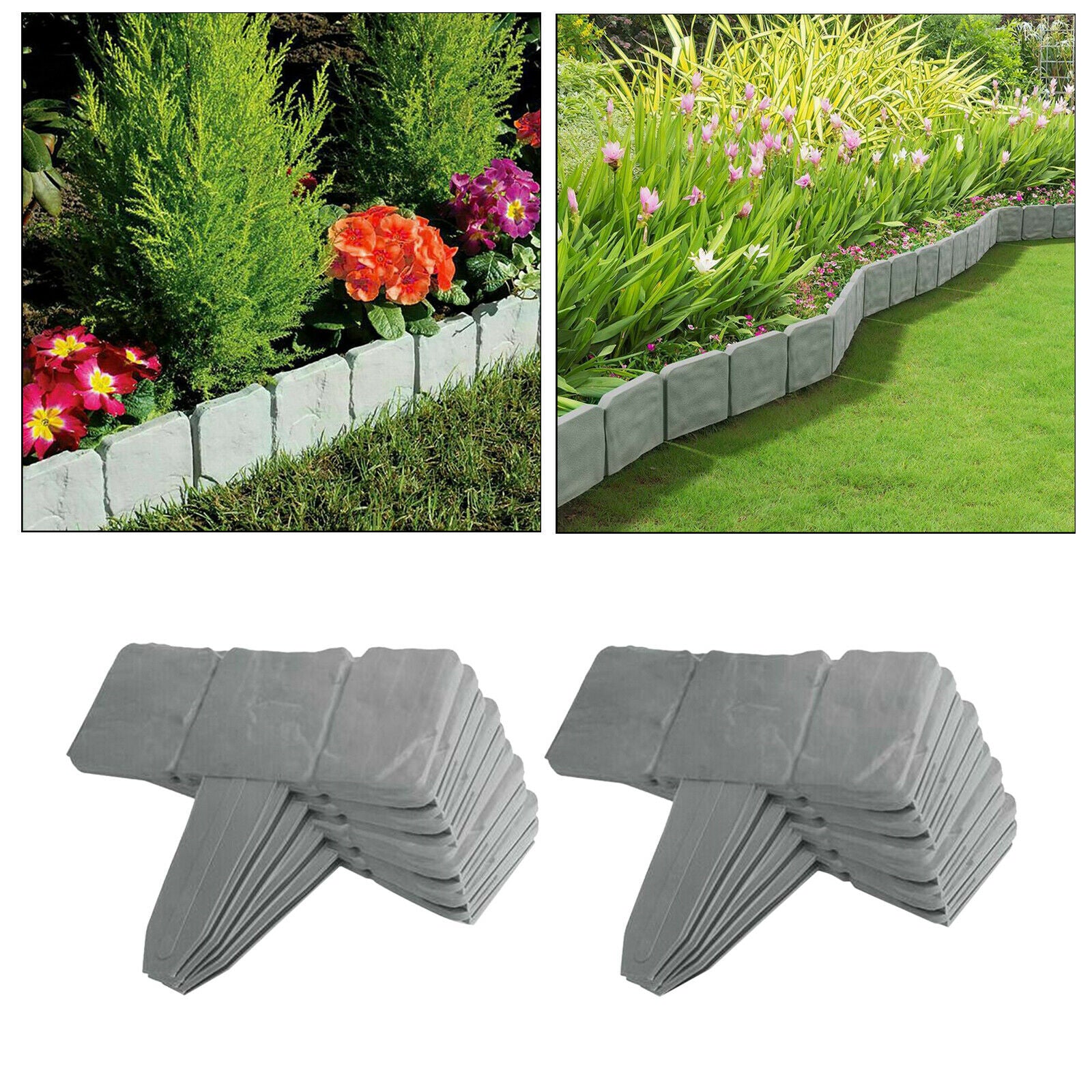 10pcs Lawn Garden Border Fence Stone-Style Lawn Stakes DIY Palisade Trellis