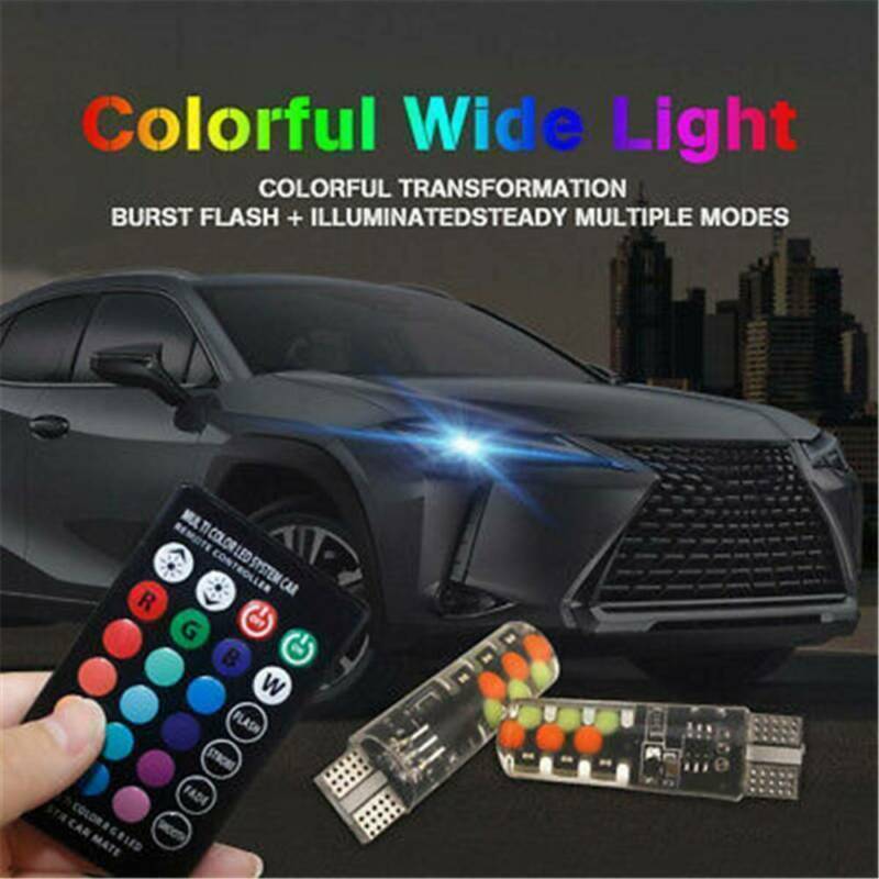 2X T10 5050 W5W 6 SMD Remote Control RGB LED Car Dome Reading Lights Lamps Bulbs