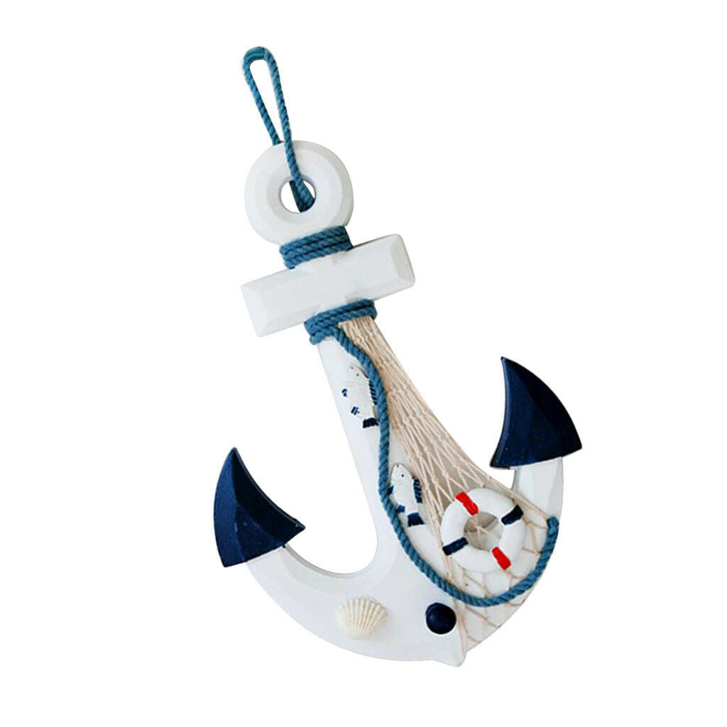 Wooden Nautical Anchor Hanging Decoration Coastal Plaque Blue and White b