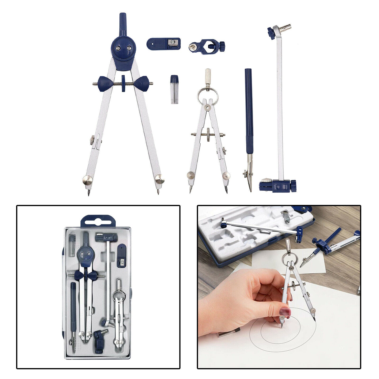 7Pack Adjustable Precision Drawing Compass with Storage Box Circle Drafting