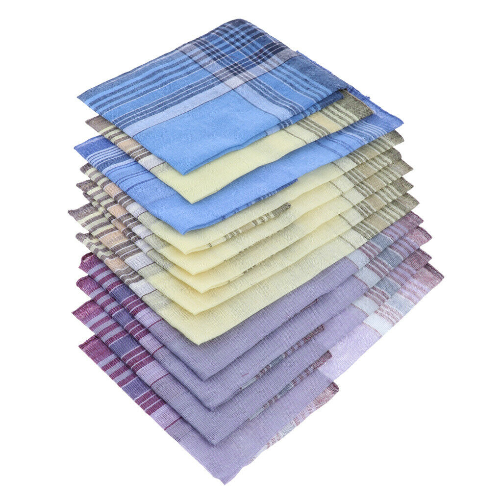 12 Pieces Men's Cotton Handkerchiefs,100% Pure Cotton Pocket Square