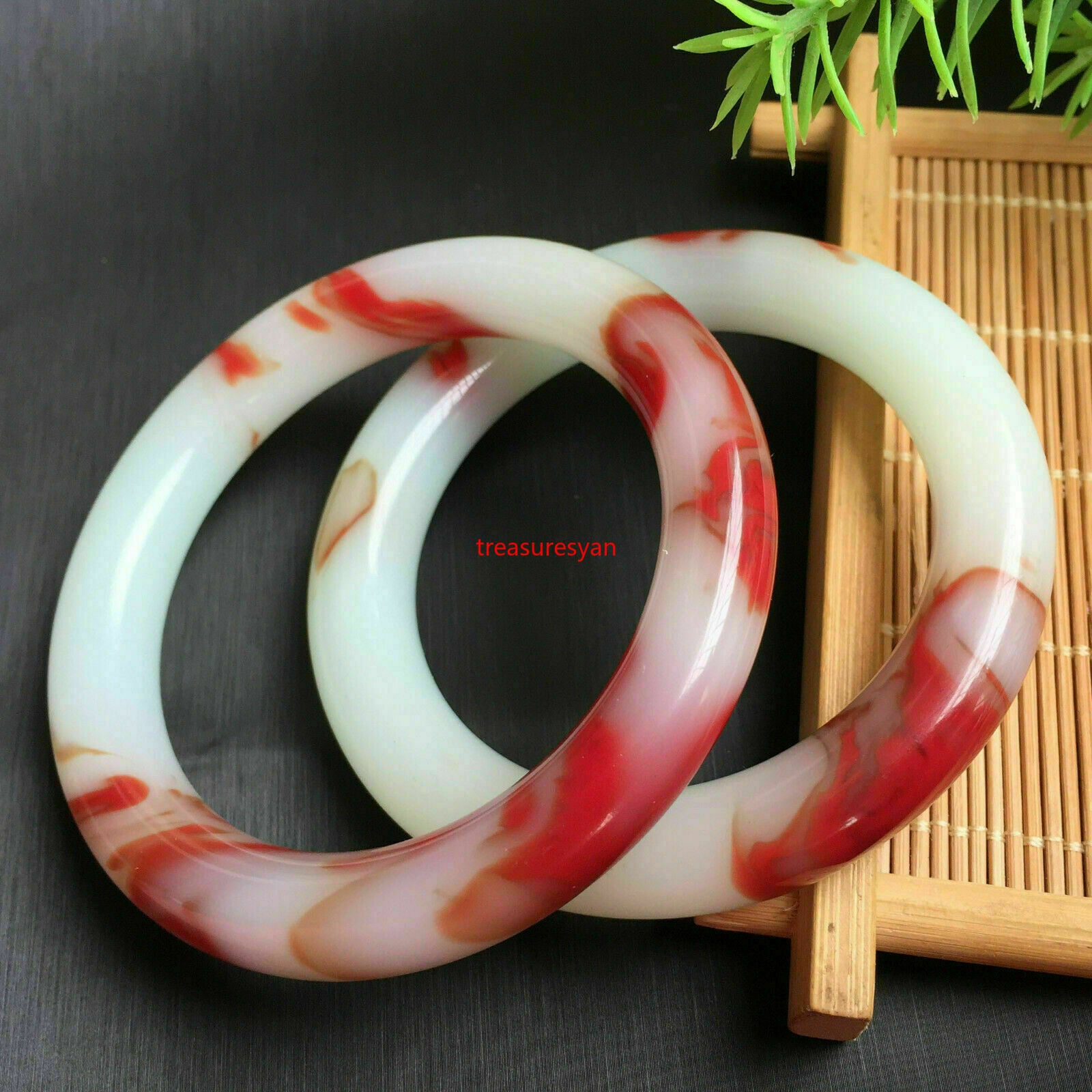 China Hand carving Natural red and white jade Bracelet circle bangle 60mm-62mm