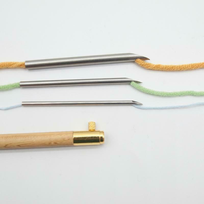 Wooden Handle Punch Poke Needle Embroidery Pen Wire Guide Sewing Weaving Tools
