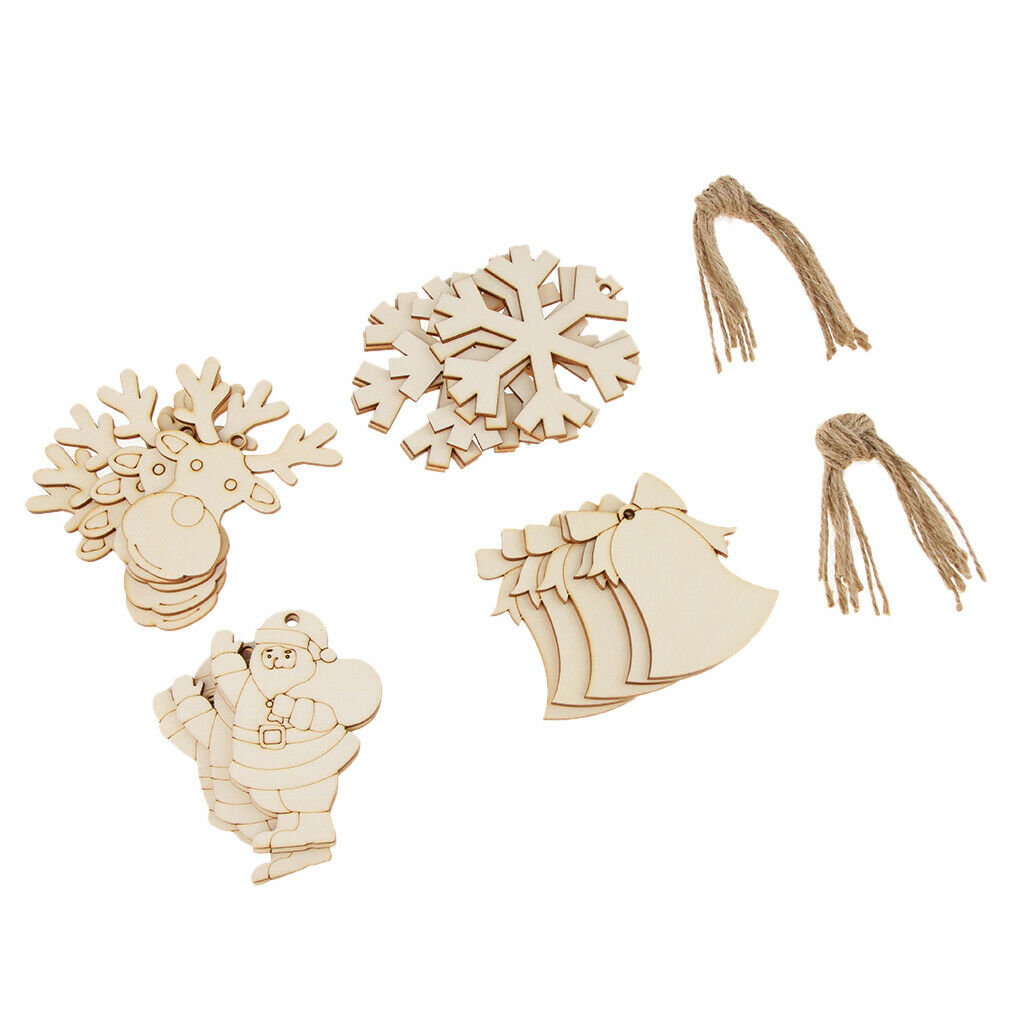 Pack of 20/Set Christmas Wooden Pieces DIY Craft Santa Snowflake Bell Deer Gift