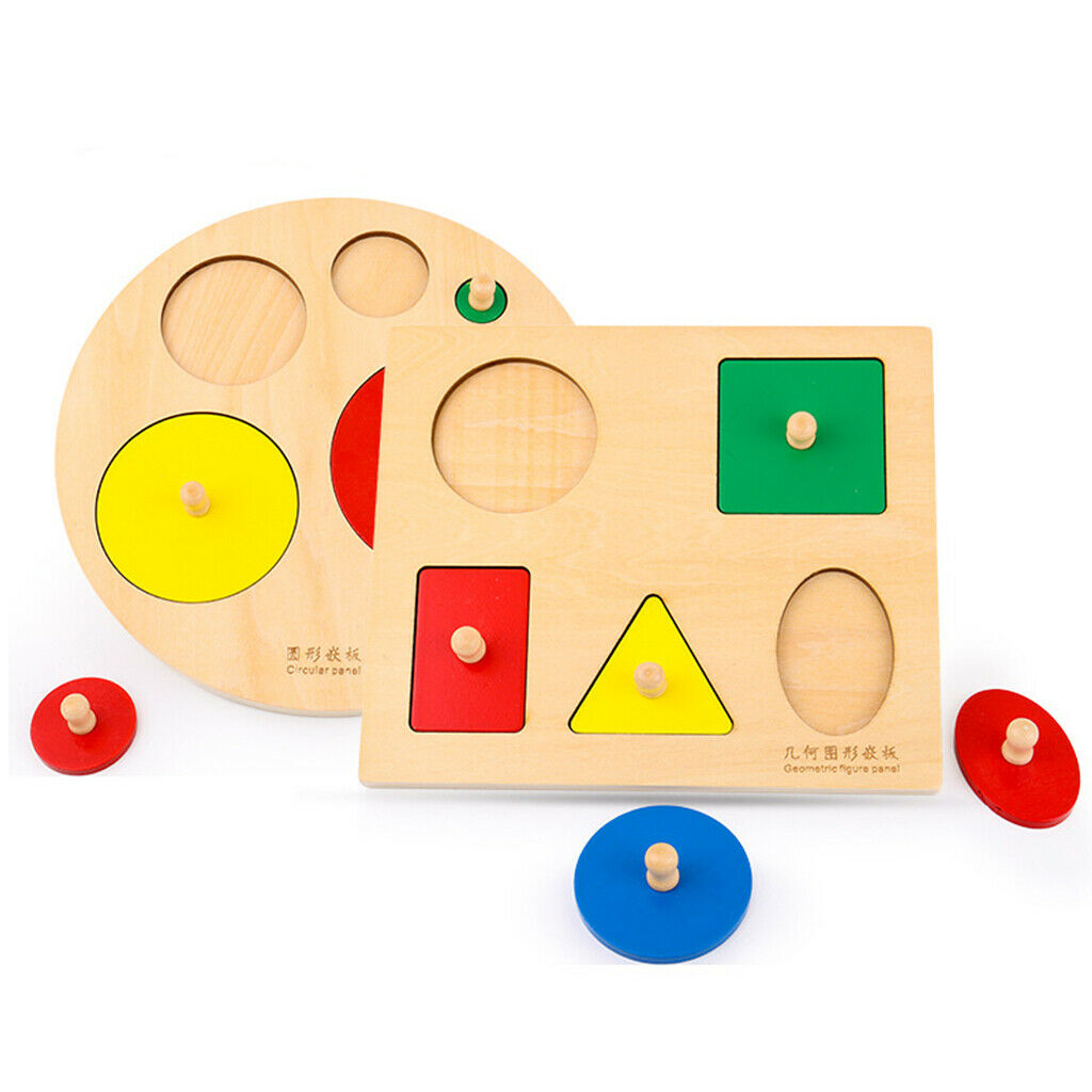 Wooden Geometry Blocks Inserting Board Jigsaw Puzzle Kids Educational