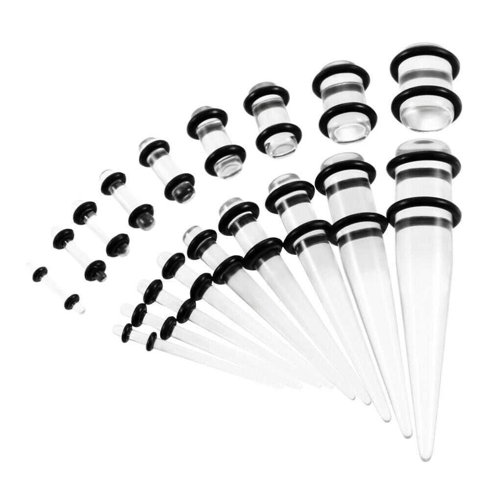 36Pcs Lot Ear Gauges Stretching Kit Plugs Tunnel Taper 14G-00G Expanders Set