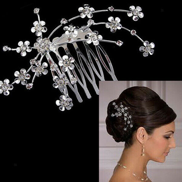 Bridesmaid Bride Crystal Diamante Flower Comb Style Tiara