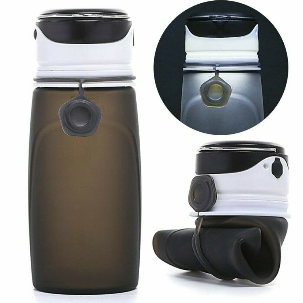 Collapsible Silicone Water Bottle Outdoor Sport Travel Hiking With Flash Light