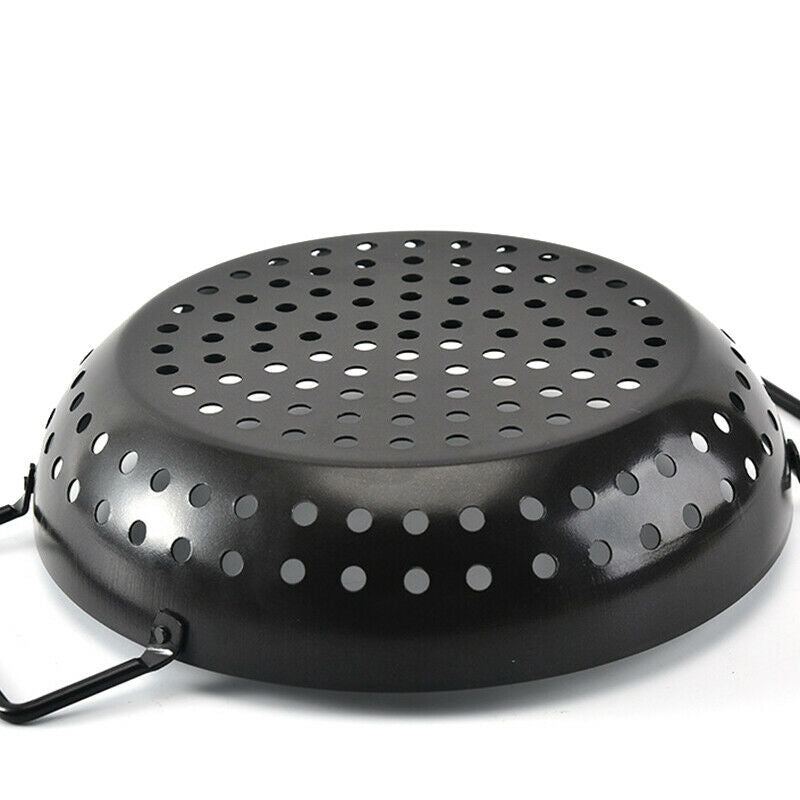Round Grill Wok with Handle,BBQ Accessory Barbecue Tools for Stir Fry,ShrimpI2B1
