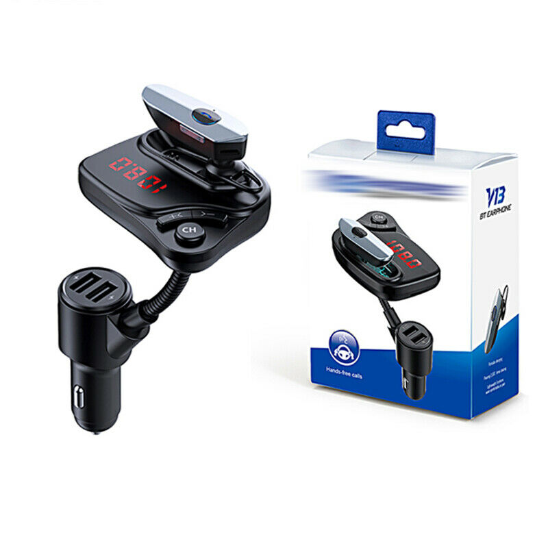 12V/24V Car SUV Charger Socket Dual USB Port Fast Charging w/ Bluetooth Earphone