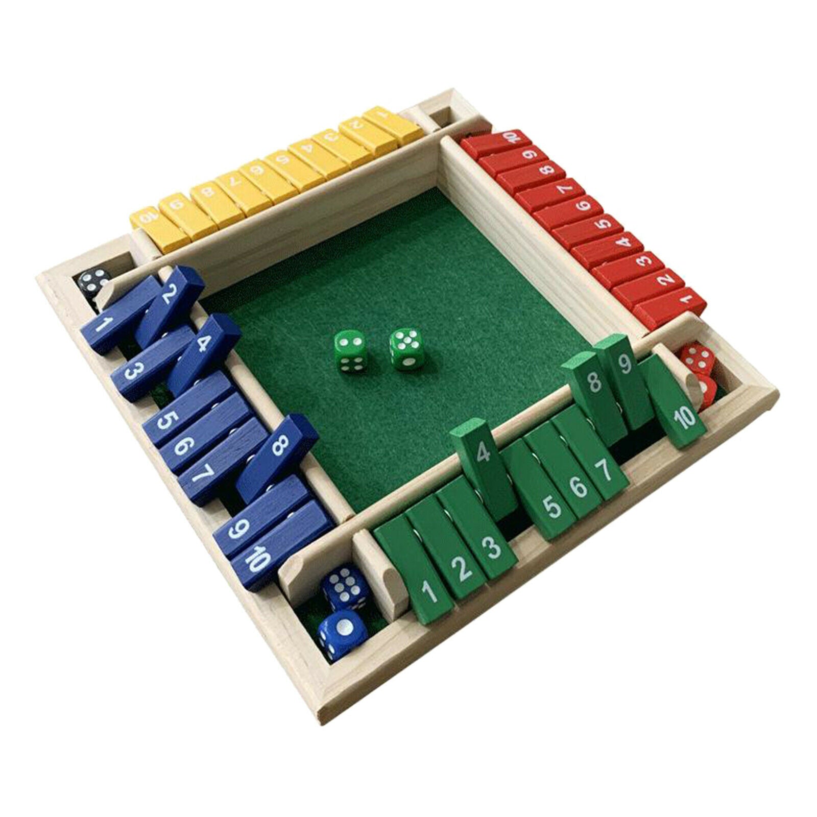 Deluxe 4-Sided 1-10 Numbers Shut the Box Dice Game for Party Fun Table
