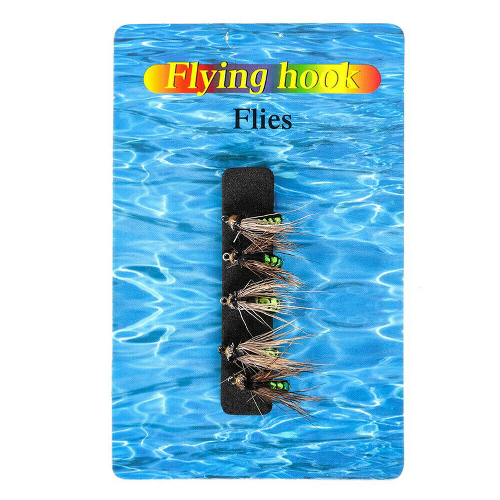 5x LEO Flies Fly Fishing Lure Jig Hook False Bait w/Crank Fishhook (Green)  @