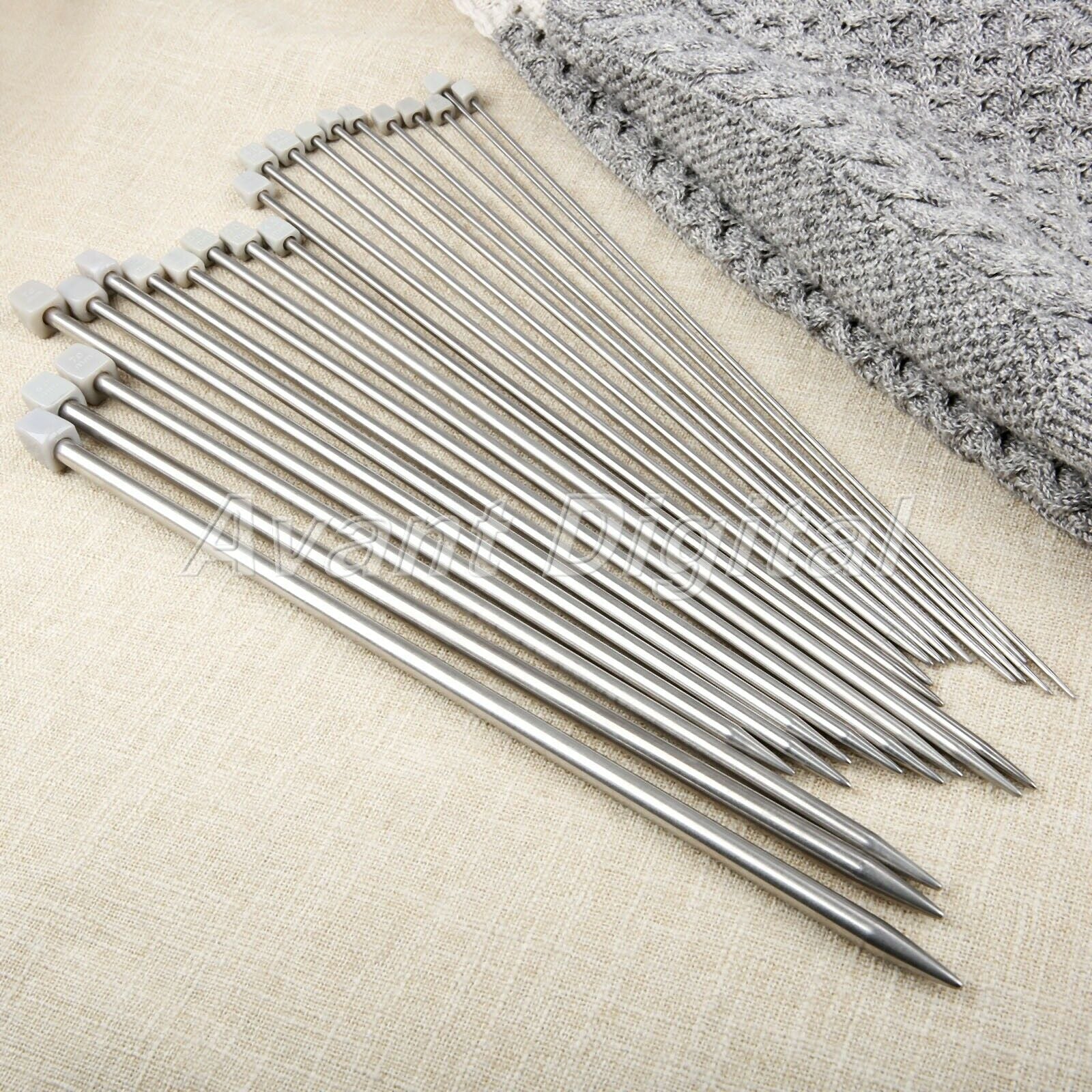 11 Pairs 2.0-8.0mm 36cm Stainless Steel Single Pointed Knitting Needles Craft