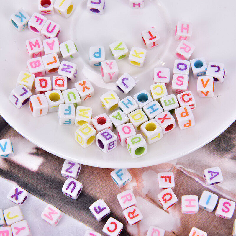 Mixed 6mm Acrylic Beads 100pc Square Alphabet Letter Charms DIY Jewelry M.l8