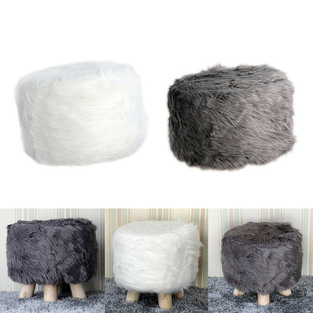2pcs 40cm Diameter Soft Furry Round Footstool Cover Kids Little Stool Chair