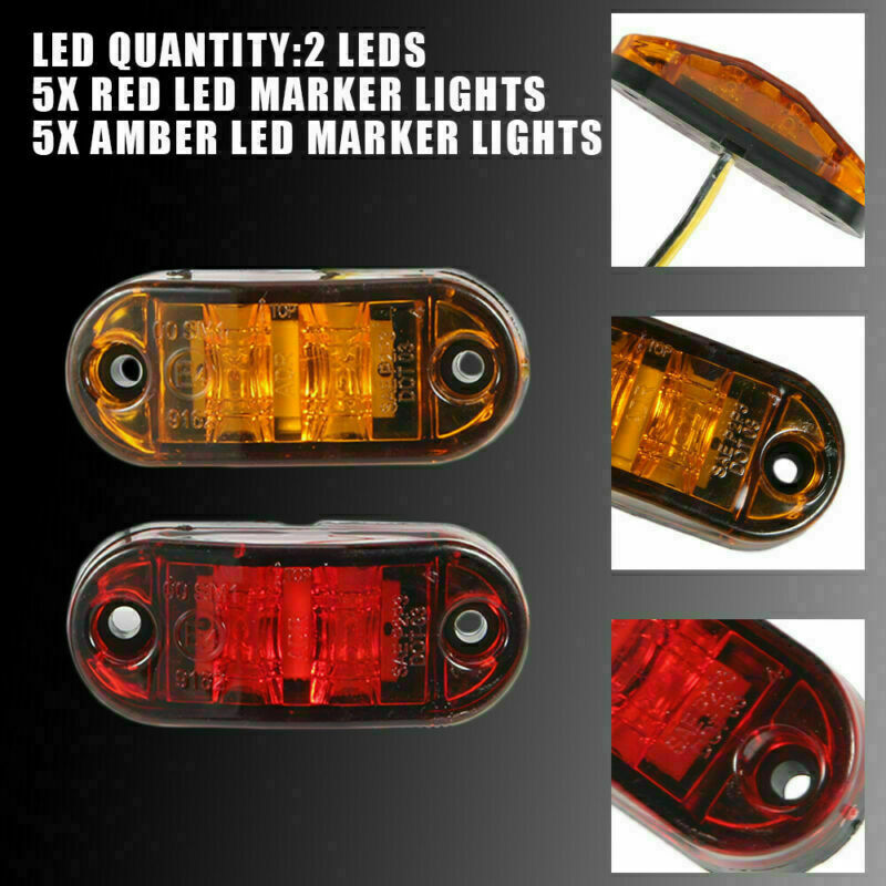 5x Red + 5x Amber 2.5" LED Side Marker Clearance Lights fit Trailer Truck Pickup