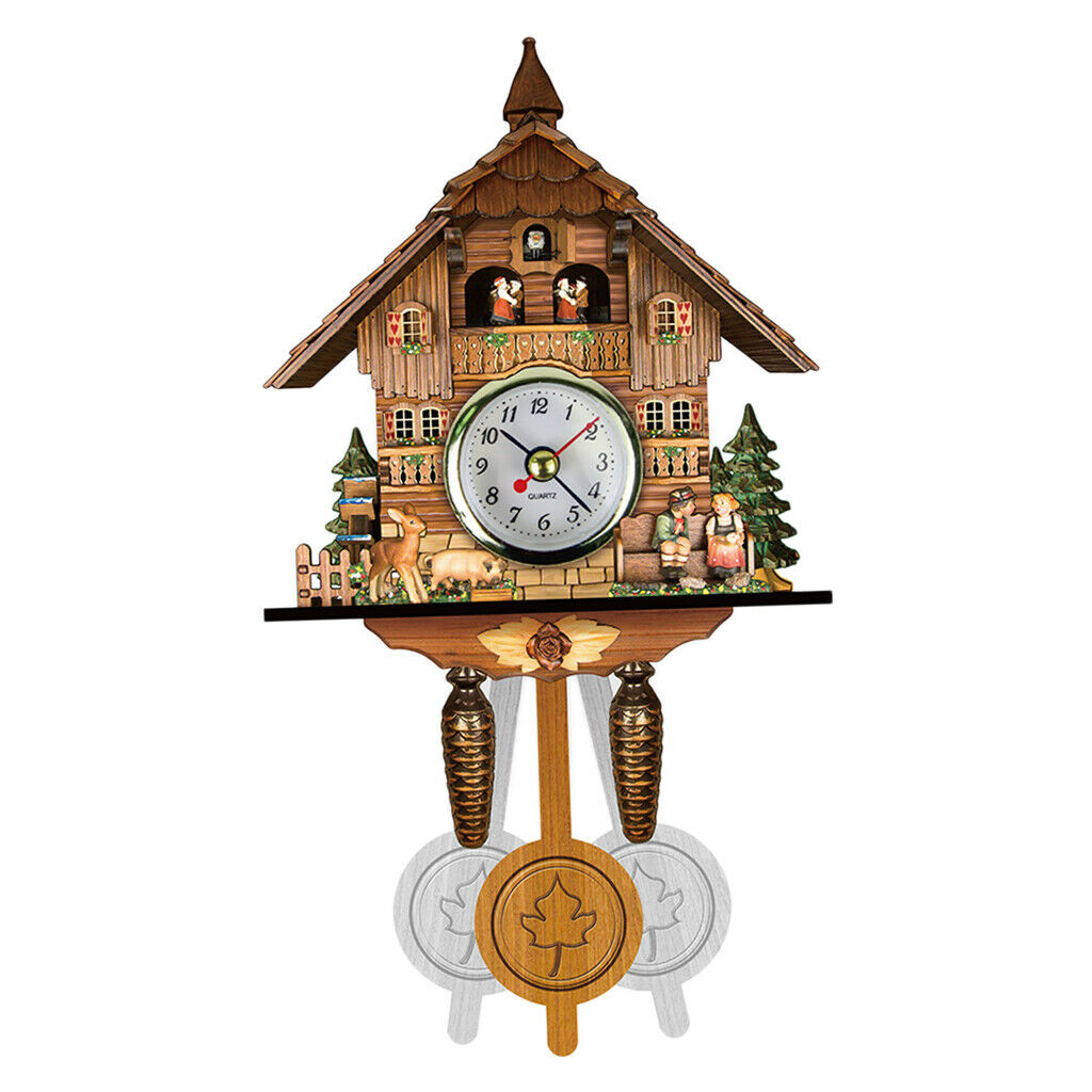 Cuckoo Clock Wooden Hanging Forest House Swing Alarm Clock Decor Ornamental