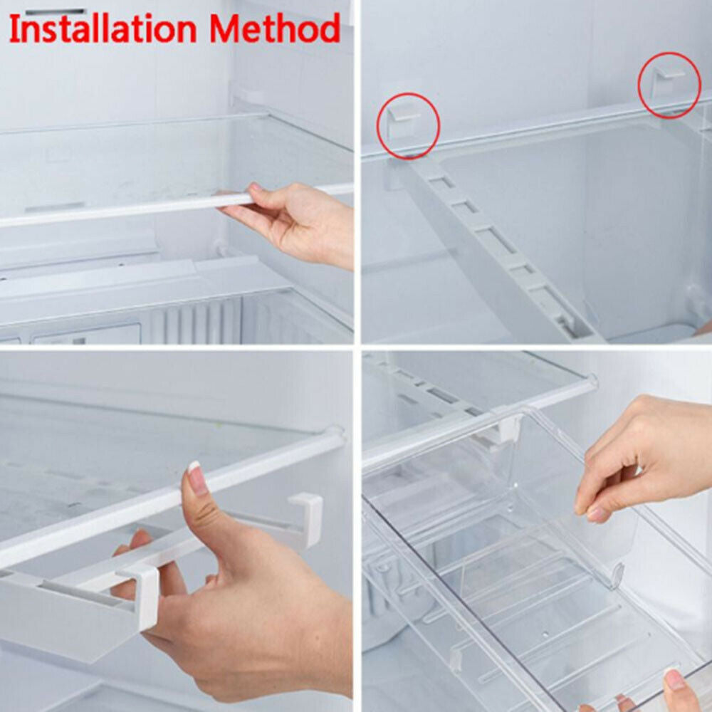 Fridge Organizer Storage Rack Freezer Shelf Pull-out Clear Storage Box Container