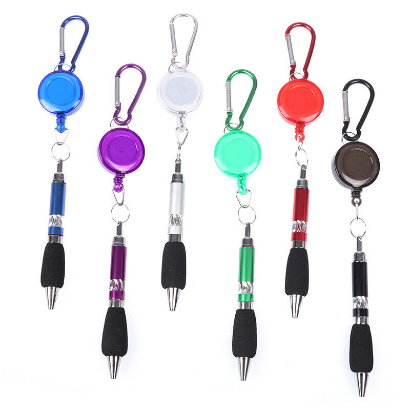 Retractable Badge Reel Ballpoint Pen Belt Clip Key chain with Carabiner _.l8