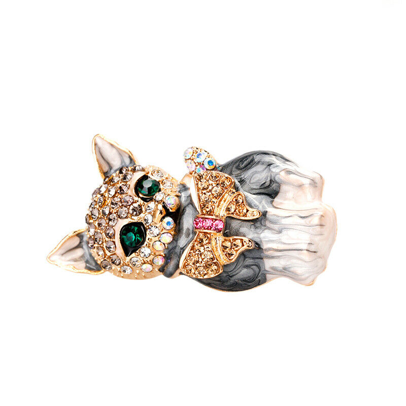 New Enamel Crystal Green Eye Cartoon Cat Brooch Pin Jewelry Bag Ornament G.l8