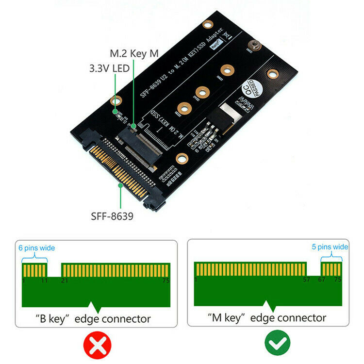 SFF-8639 U.2 to M.2 M Key NVME SSD Adapter for 2230 2242 2260 2280 NVME M.2 SSD