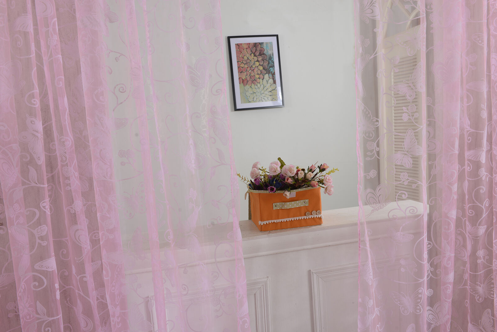 Floral & Butterfly Embroidered Sheer Curtains Rod Pocket Curtains for Girls Room