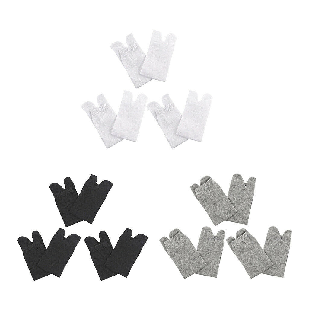 6 Pairs Elastic 2 Toe Socks Japanese Tabi Toe Socks Breathable Gray+Blac