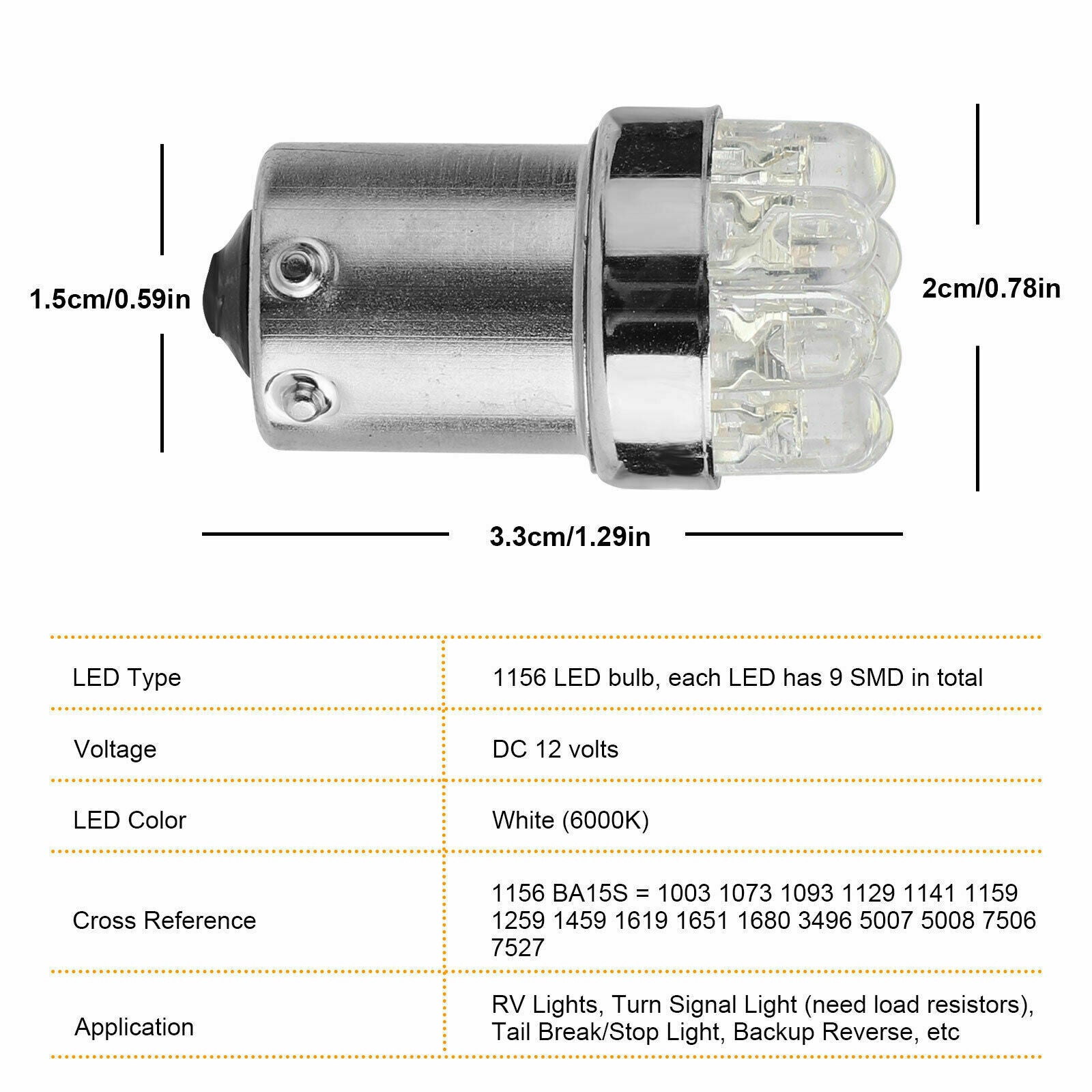 20PCS Super White 1156 BA15S 1141 RV Camper Trailer LED Interior Light Bulbs 12V