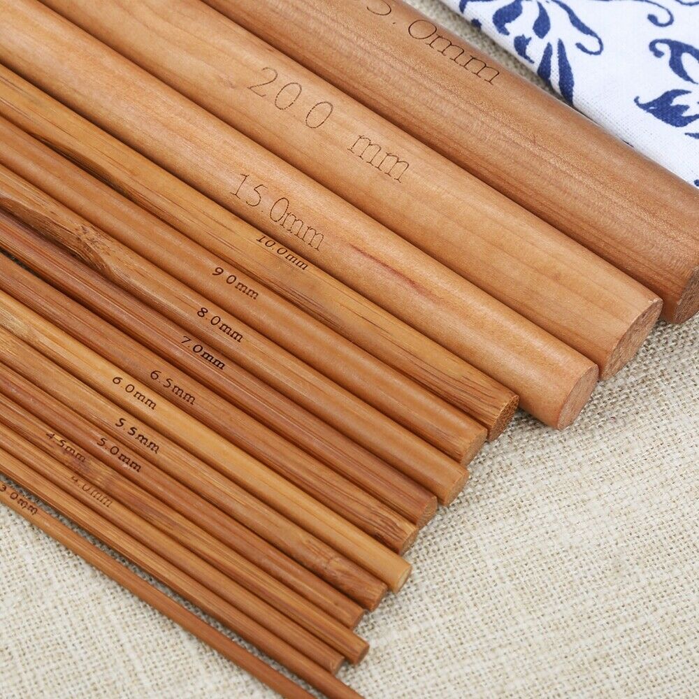 Crochet Hooks Wooden Bamboo Needles 15/20CM 3-25mm 15pcs/set Yarn Knitting Hooks