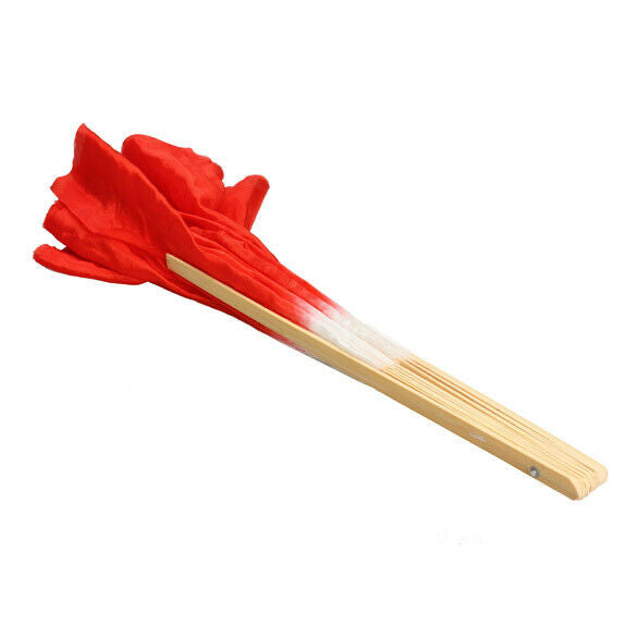 Chinese Folk Art Silk Veil Bamboo Short Dancing Fan for Belly Dance Red