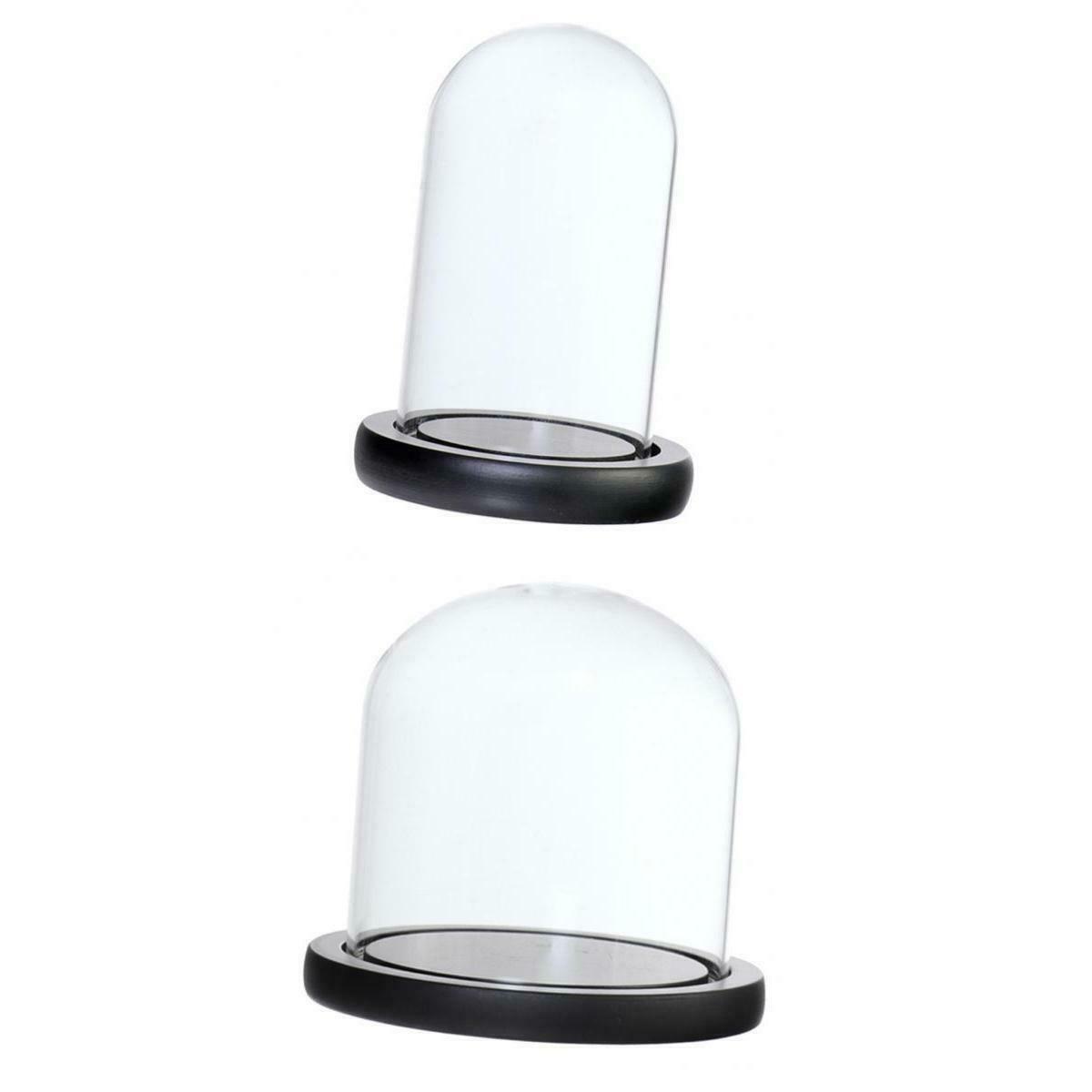 2Pcs 7x12 &12x12cm Clear Glass Dome with Wooden Base for Home Wedding Party