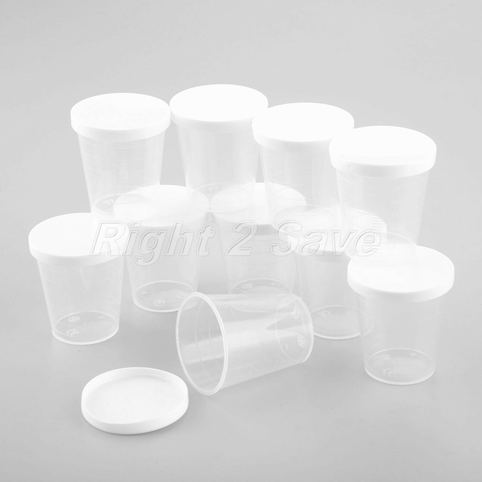 10Pcs 30ml Medicine Measuring Measure Cups With White Lids Cap Clear Container