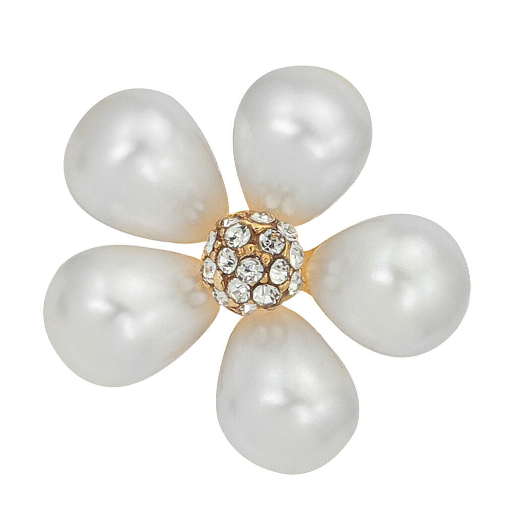 Women Alloy Simulated Pear Flower Brooch Lapel Pin Collar Tips White Jewelry