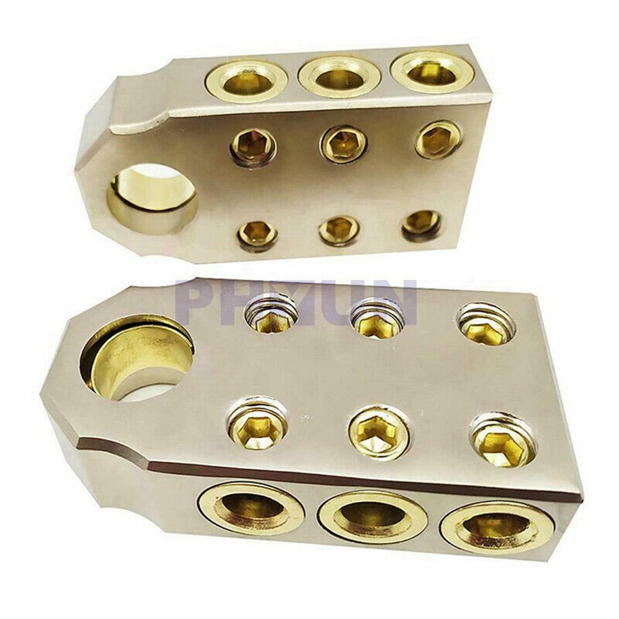 2pcs Car Battery Terminal Clamp Post Positive Negative Port For 1/0 2/0 AWG Wire