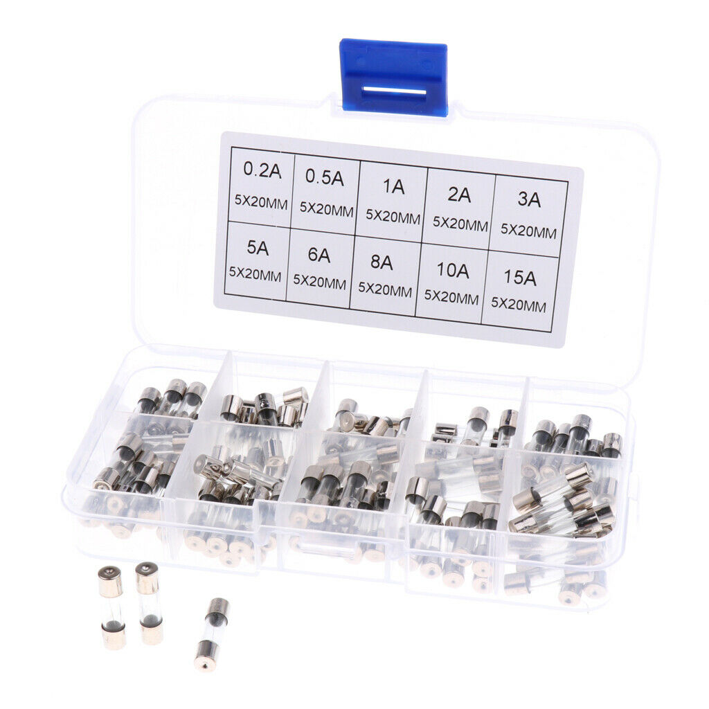 10 Practical AGC Fuse Holder Case In-Line Screw 100Pcs Glass Tube Fuses Kit